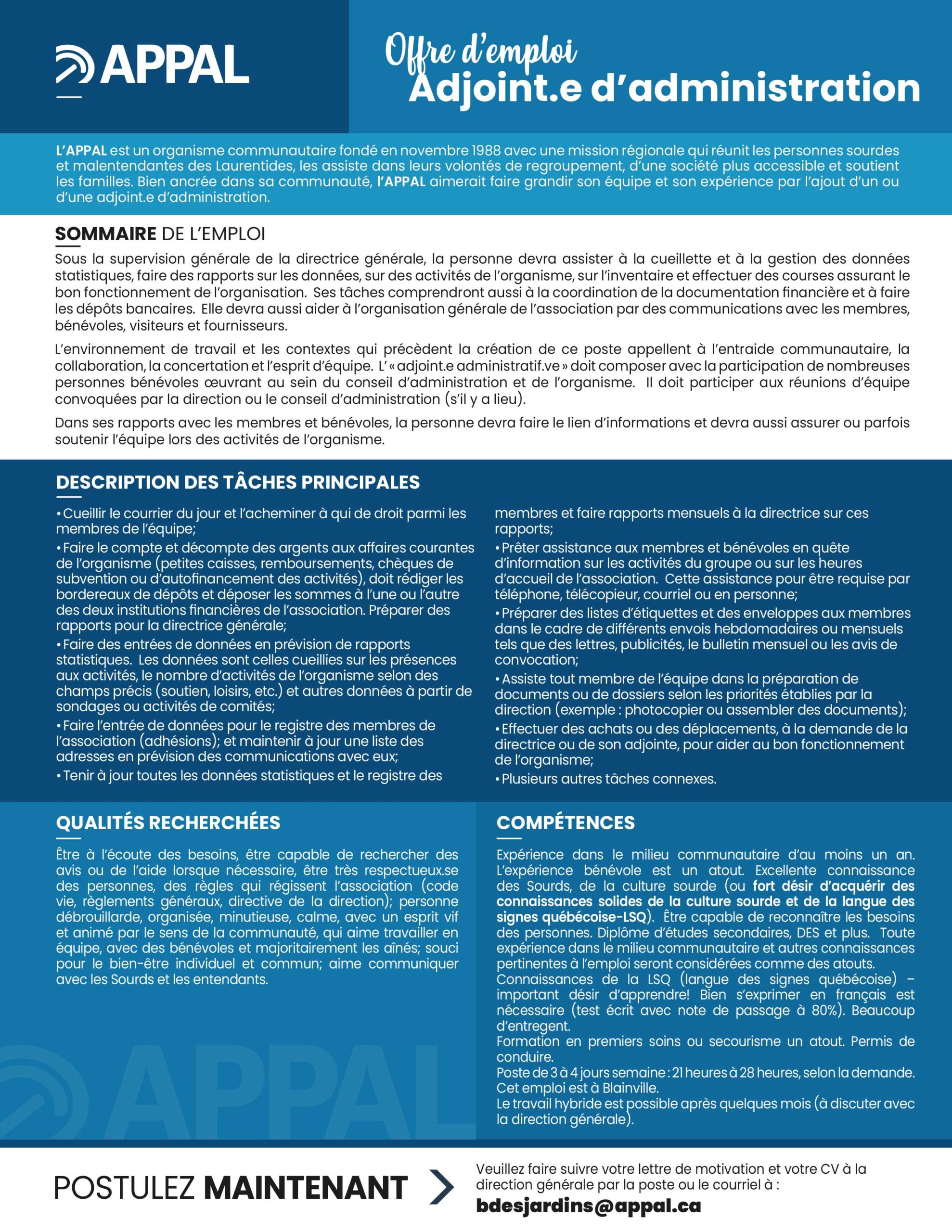 appal offre emploi adjointe